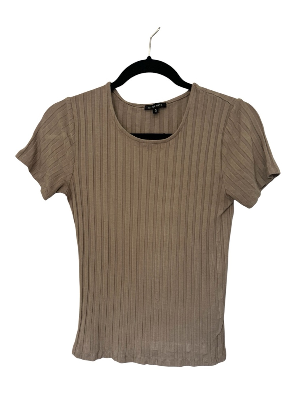 Dynamite Ribbed Short Sleeve Tee in Taupe